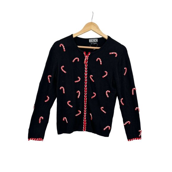 Berek VTG Christmas Sweater Womens Size M‎ Candy Canes Holiday Beaded Grannycore - Picture 1 of 11